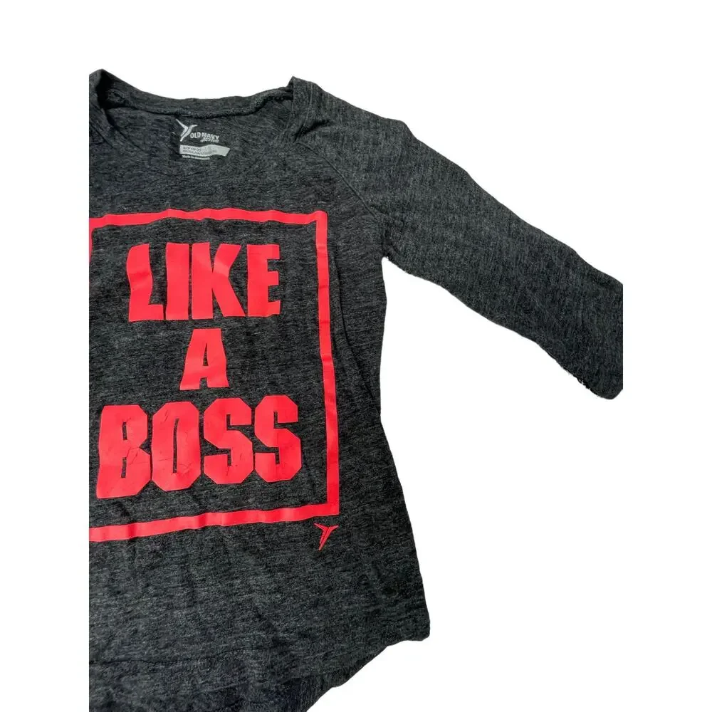 Old Navy Active Boys Gray Red Like A Boss Graphic Long Sleeve Shirt Small 6-7